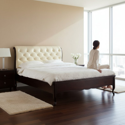 Chesterfield bed, beds, double bed, marital bed, Italian furniture, wood, leather, textile