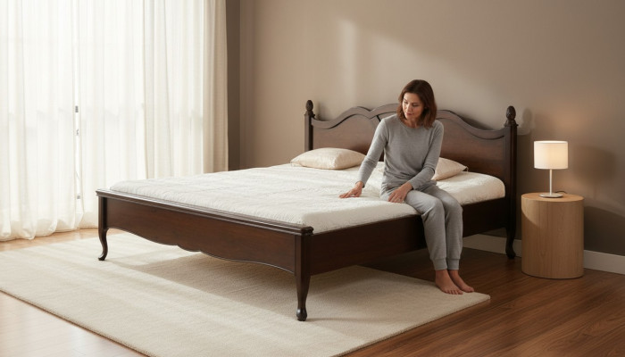Classic bed, double bed, beds, leather, textile, genuine antique style, wood