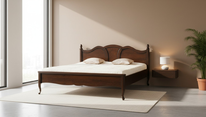 Classic bed, double bed, beds, leather, textile, genuine antique style, wood