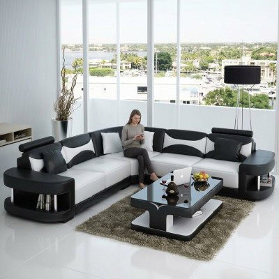 Living room landscape upholstered corner sofa couch set landscape leather textile new!