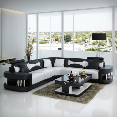 Living room landscape upholstered corner sofa couch set landscape leather textile new!