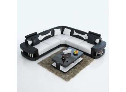 Living room landscape upholstered corner sofa couch set landscape leather textile new!