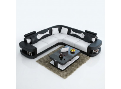 Living room landscape upholstered corner sofa couch set landscape leather textile new!