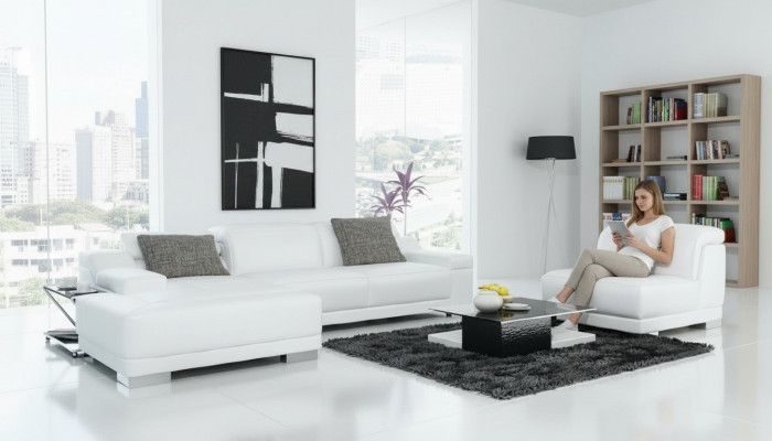 Living room landscape, upholstered corner, corner sofa, couch suite, landscape, leather, new / 2711B
