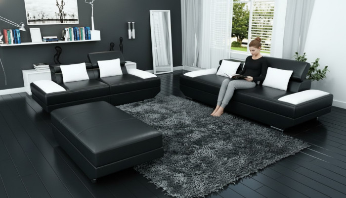 Leather sofa set 3+2 upholstered couch sofa set ottoman sofas - 2719A