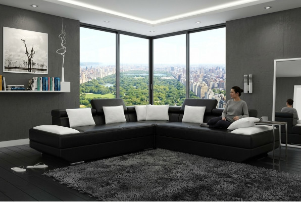 Living room landscape upholstered corner sectional sofa couch set leather new - 2719B