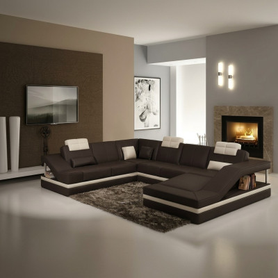 Living room sectional leather sofa couch upholstered corner set