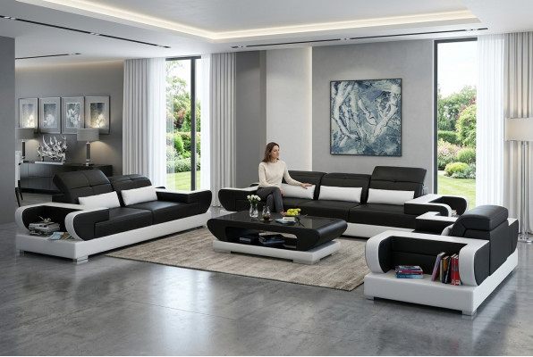 Sofa set Couch Upholstery Leather Seating Suite 3+2+1 Set Modern Sofa Detmold