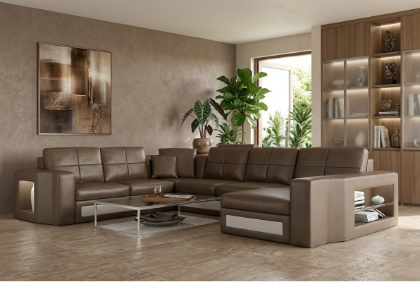 Sectional leather sofa big XXL U shape living landscape sofa couch set new H2210