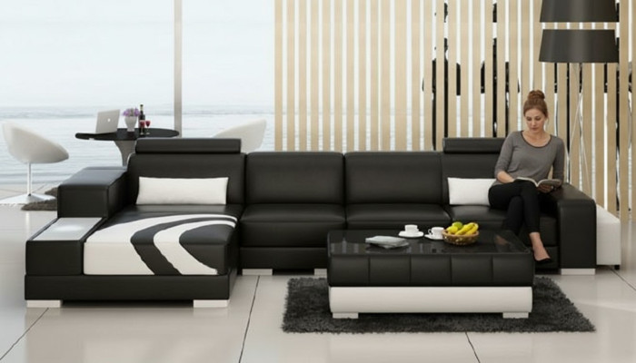 Sofa Couch Living Landscape XXL Couch Leather Sofa with Ottoman Sofa Set V015