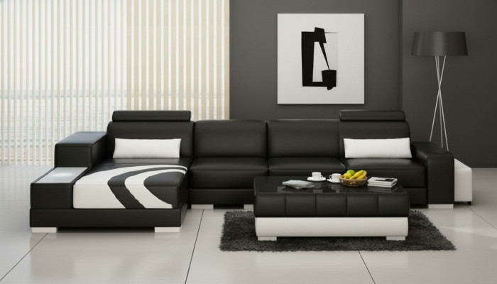 Sofa Couch Living Landscape XXL Couch Leather Sofa with Ottoman Sofa Set V015