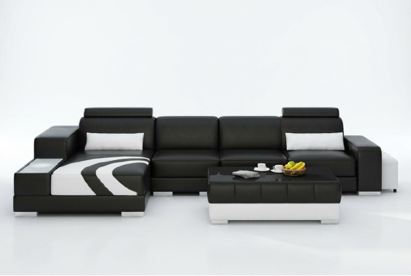 Sofa Couch Living Landscape XXL Couch Leather Sofa with Ottoman Sofa Set V015