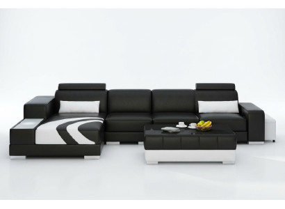 Sofa Couch Living Landscape XXL Couch Leather Sofa with Ottoman Sofa Set V015