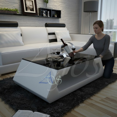 Designer coffee table upholstery table leather glass modern table (Hamburg)