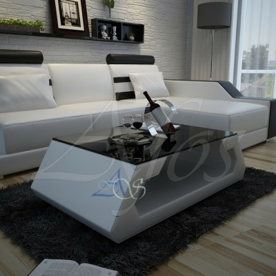 Designer coffee table upholstery table leather glass modern table (Hamburg)