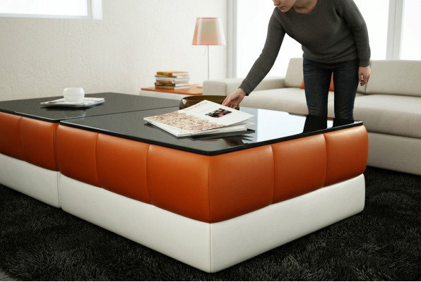 Designer coffee table, upholstered table, leather glass tables, glass tables #SBA1A