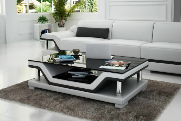 Designer coffee table, upholstered table, leather, glass, modern tables #SB3009