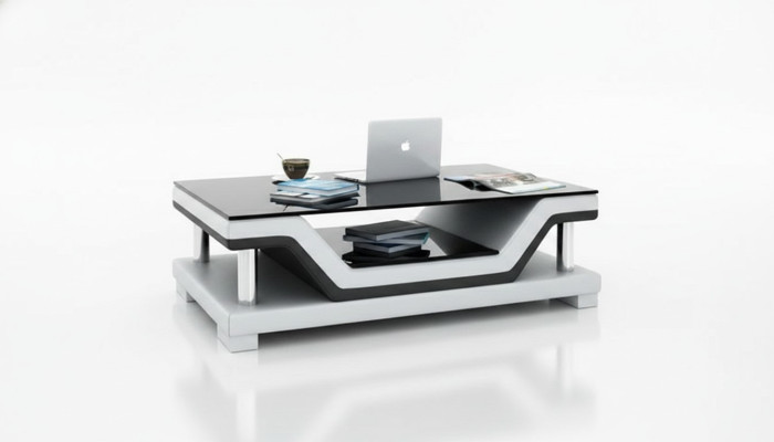 Designer coffee table, upholstered table, leather, glass, modern tables #SB3009