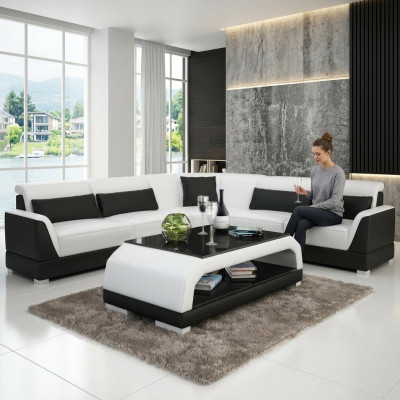 Designer Coffee Table Upholstered Table Leather Glass Modern Tables 6108