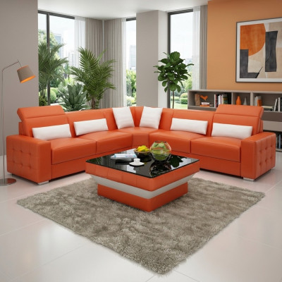 Designer coffee table, upholstered table, leather, glass, modern tables #8009