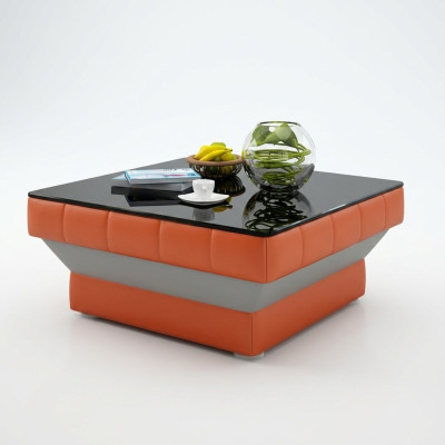 Designer coffee table, upholstered table, leather, glass, modern tables #8009