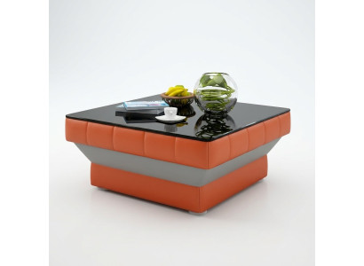 Designer coffee table, upholstered table, leather, glass, modern tables #8009
