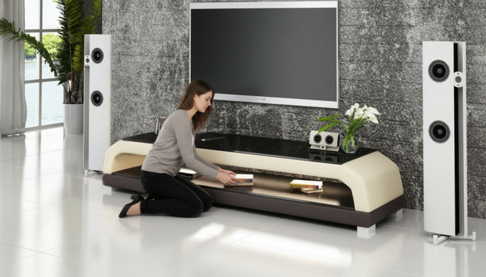 RTV TV Sideboard Leather Glass Table Television Cabinet Table Designer 6108