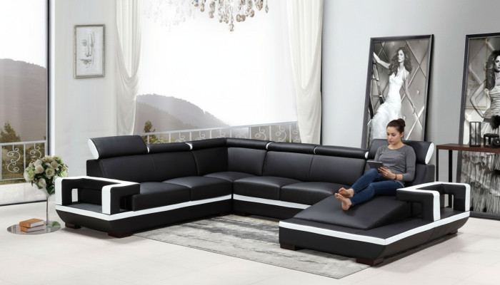 Living landscape couch upholstery corner set designer leather sofa big sofa new 5102