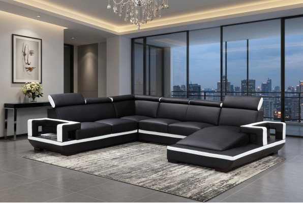 Living landscape couch upholstery corner set designer leather sofa big sofa new 5102