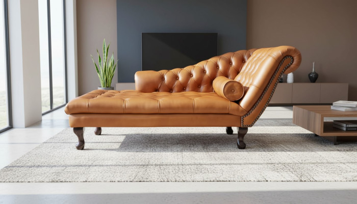 Chesterfield Chaise Longue Ottoman Sofa Real Leather Relaxing Chaise New