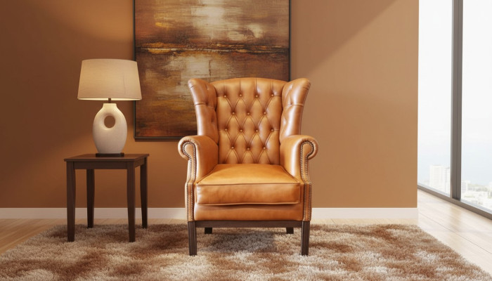 Chesterfield wing chair armchair upholstered TV office couch 100% genuine leather