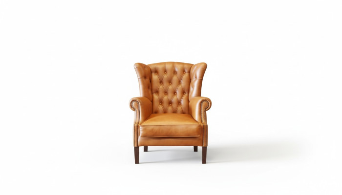 Chesterfield wing chair armchair upholstered TV office couch 100% genuine leather
