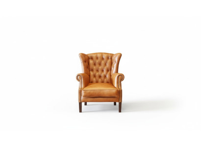 Chesterfield wing chair armchair upholstered TV office couch 100% genuine leather