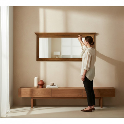 Classic Large Mirror Wall Mirror Real Wood Frame Hanging Mirror Model N-L1