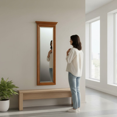 Classic Large Mirror Wall Mirror Hanging Mirror Wooden Frame Wardrobe N-LP