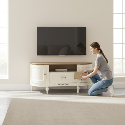 Elegant white TV cabinet made of natural wood: Functionality and style for your interior
