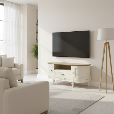 Elegant white TV cabinet made of natural wood: Functionality and style for your interior