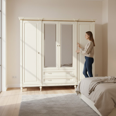 Classic Wardrobe, Solid Wood, Country Style, Large Mirror Wardrobe FL-D4