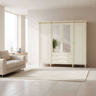 Classic Wardrobe, Solid Wood, Country Style, Large Mirror Wardrobe FL-D4