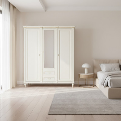 Classic wardrobe, solid country-style large mirrored wardrobe FL-D3