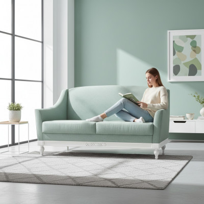 Chippendale Sofa 2-Seater Country Style Fabric Sofa with Wood Designer Set FL-2Siz
