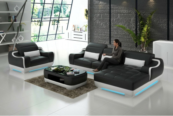 Leather Sofa Couch Living Landscape Corner Sofa + Armchair New Suite Modern Sofa G8025E