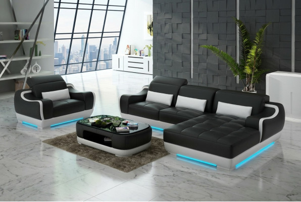 Leather Sofa Couch Living Landscape Corner Sofa + Armchair New Suite Modern Sofa G8025E
