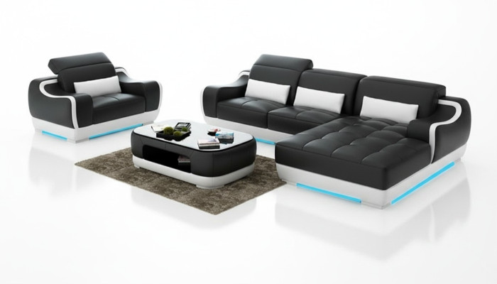Leather Sofa Couch Living Landscape Corner Sofa + Armchair New Suite Modern Sofa G8025E
