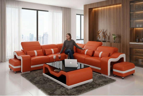 Leather sofa couch living landscape corner sofa modern design suite