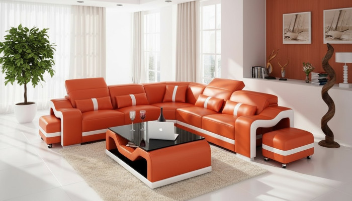 Leather sofa couch living landscape corner sofa modern design suite