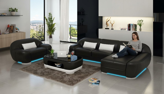 Leather sofa couch living landscape corner sofa + armchair corner suite design