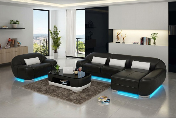 Leather sofa couch living landscape corner sofa + armchair corner suite design