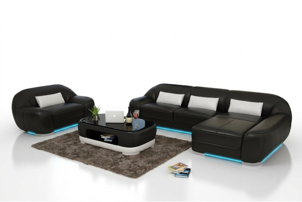 Leather sofa couch living landscape corner sofa + armchair corner suite design