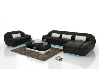 Leather sofa couch living landscape corner sofa + armchair corner suite design